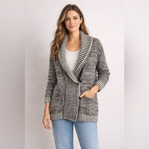 GAP Charcoal and Cream Striped Cardigan